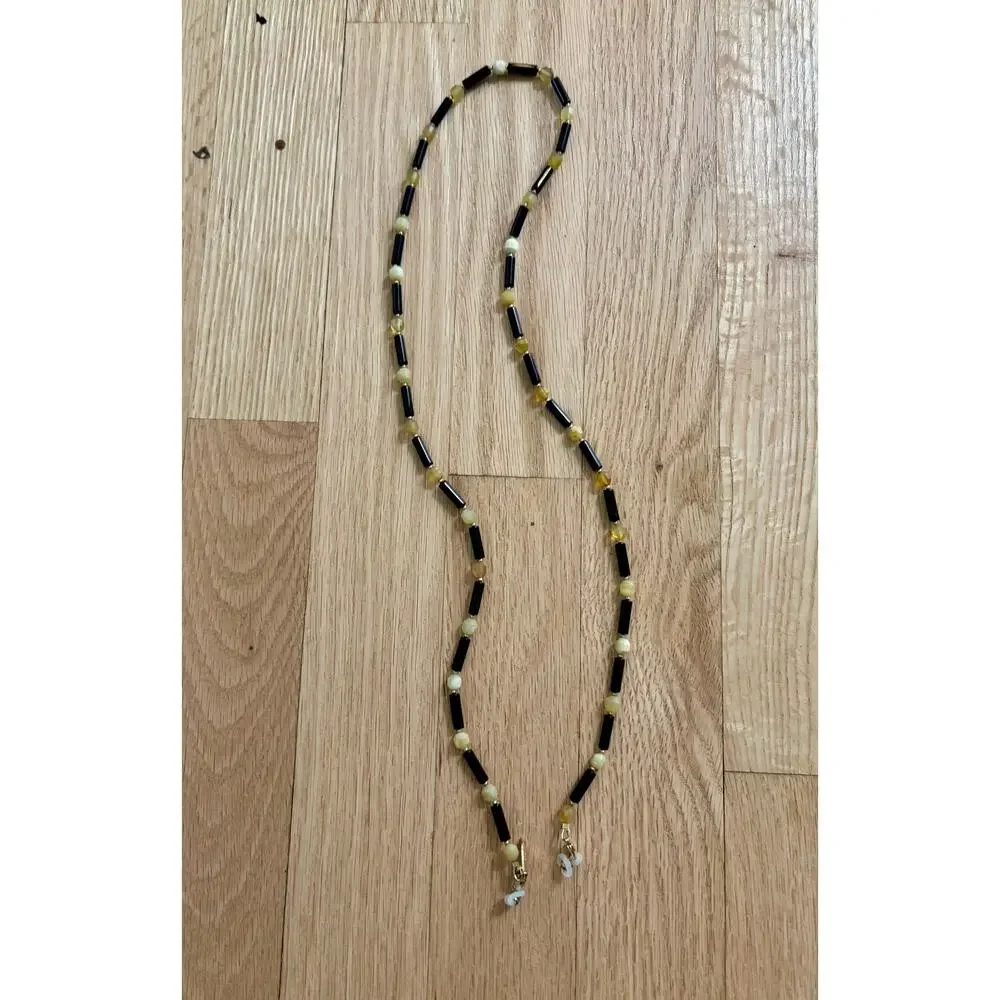 Wolf & Badger black agate and yellow tigers eye gemstone glasses chain necklace